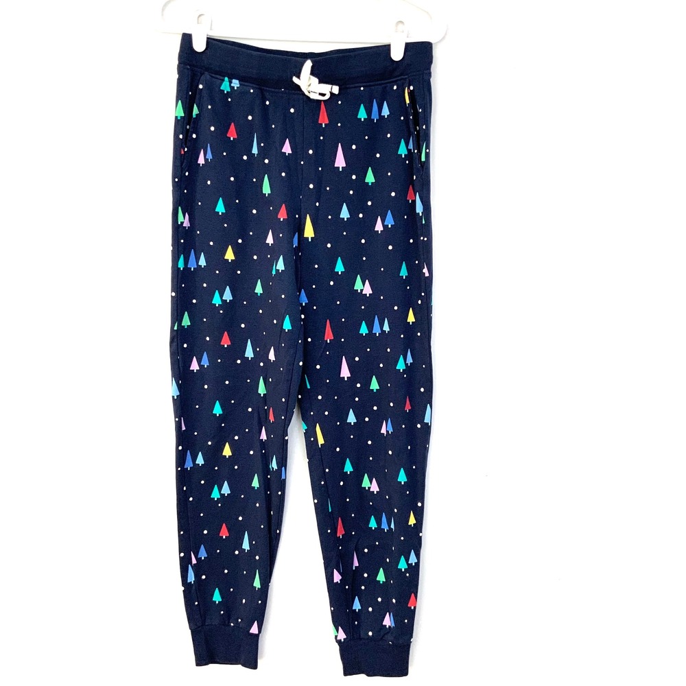 Primary Medium Navy Blue Multicolor Christmas Tree Pajama Pants Organic Cotton